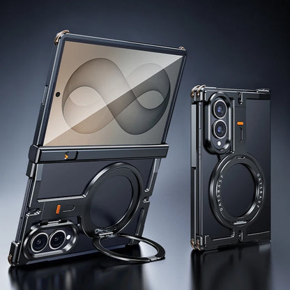 Samsung Galaxy Z Fold 8 Frameless Aluminum Case - 360° Rotating Magnetic Stand Minimalist Full-Cover Phone Shell