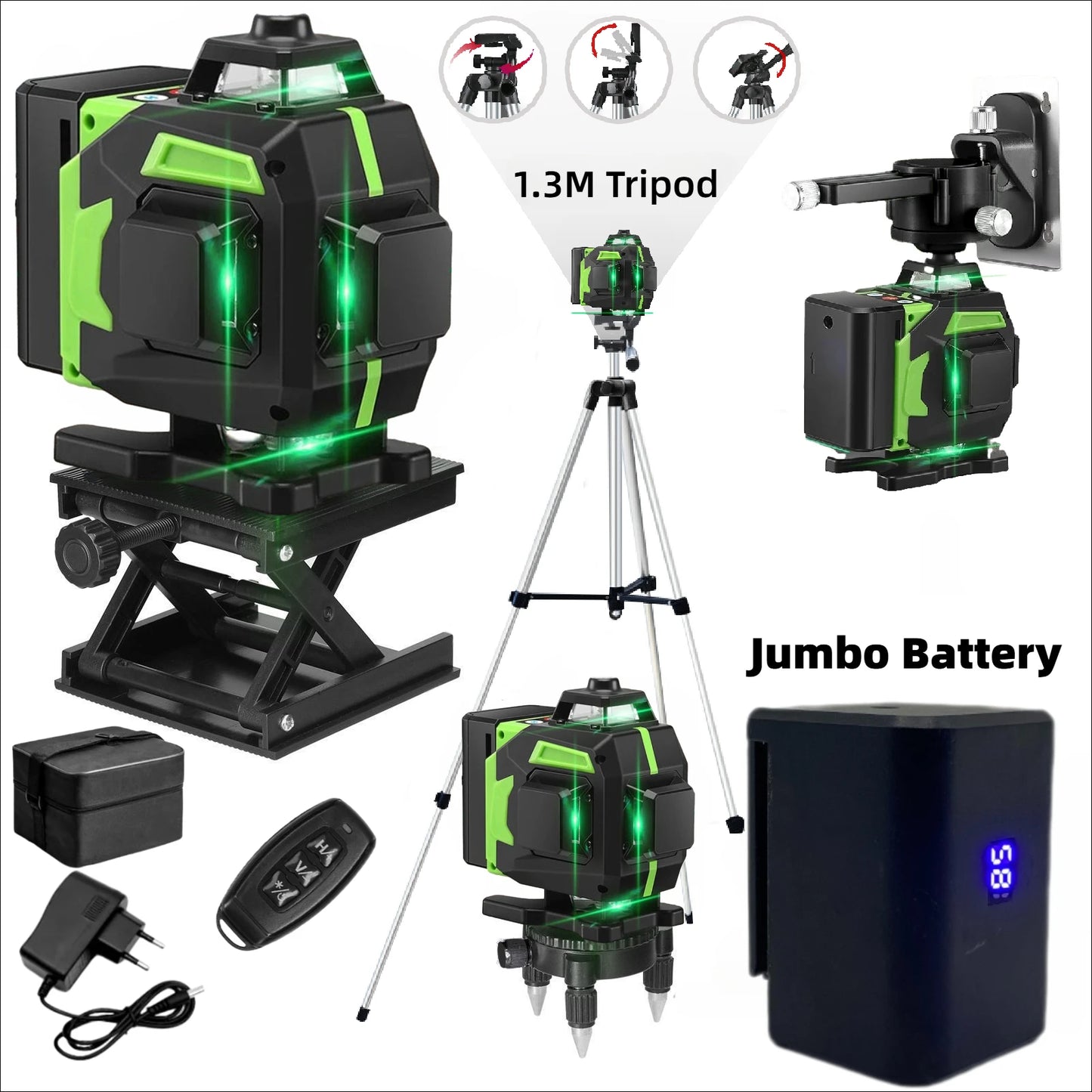 16-Line Green Laser Level — Professional Self-Leveling 360° Tripod Laser Nivel Autonivelant