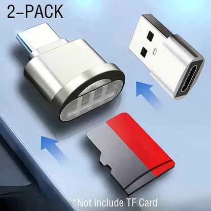 2-Pack USB-C SD TF Card Reader - Zinc Alloy Memory Card Adapter for iPhone 15–17 Pro Max, MacBook, Laptop & Samsung Devices