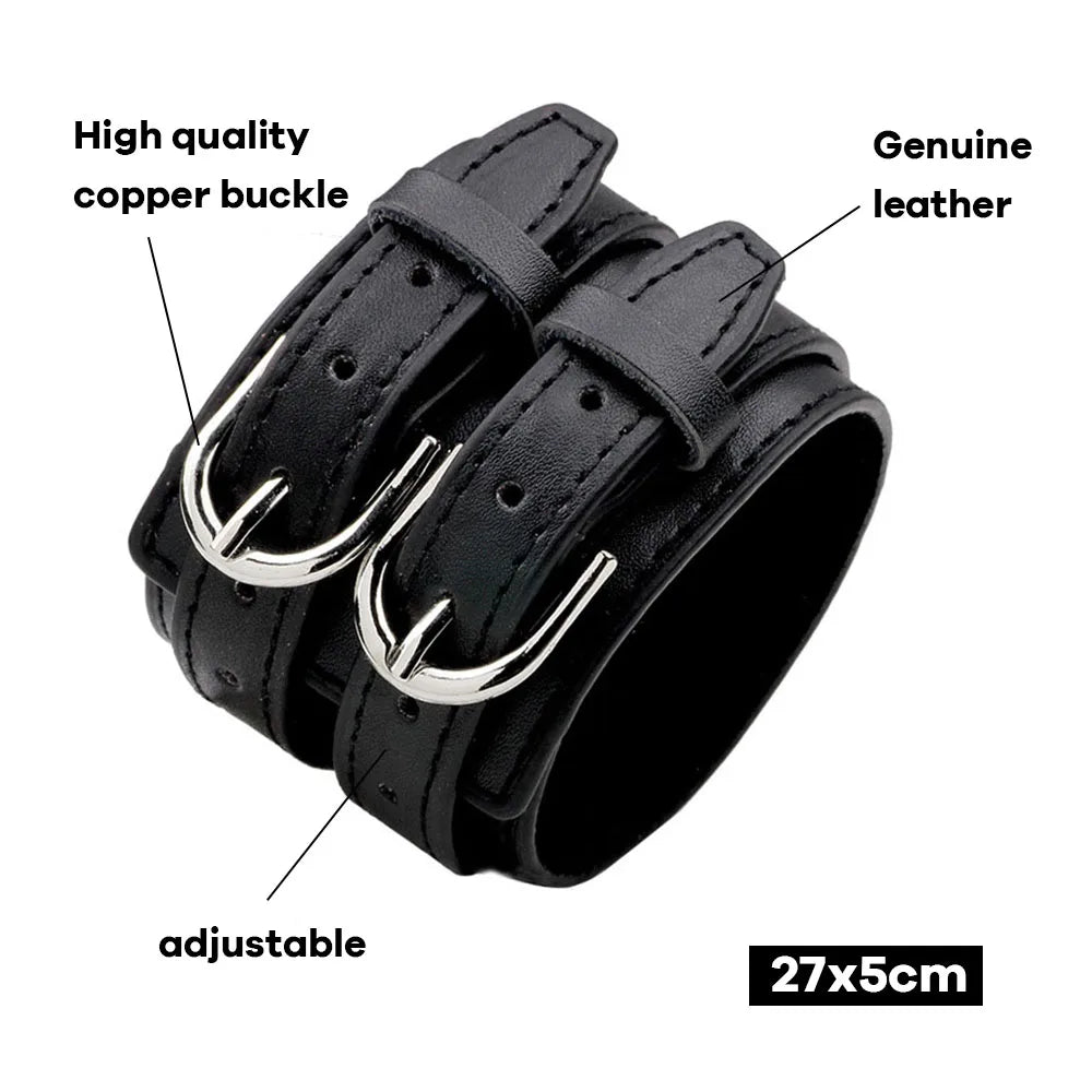 Men’s Genuine Leather Bracelet - Wide Adjustable Vintage Punk Friendship Jewelry with Buckle Closure