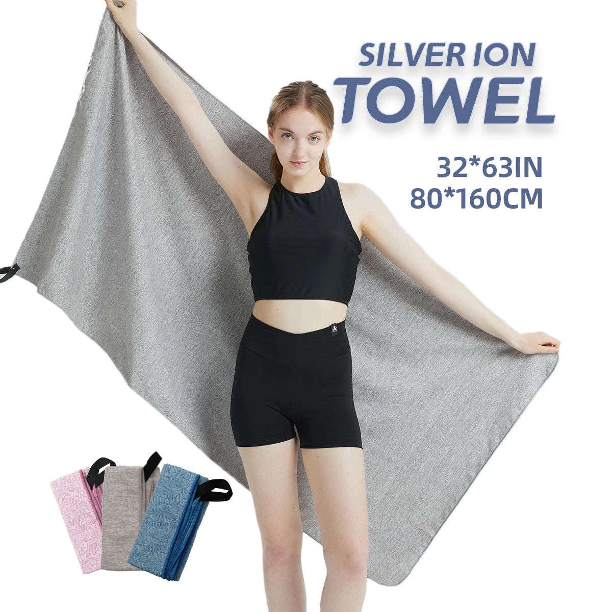 Microfiber Quick Dry Gym Towel – Silver ION Odor-Free Absorbent Workout Towel for Fast Sweat Drying