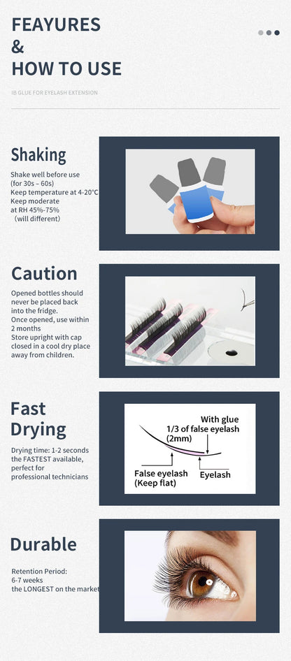 Sky Glue Eyelash Extension Adhesive 5ml – Fast-Drying 0.5s False Lash Glue with Makeup Bag