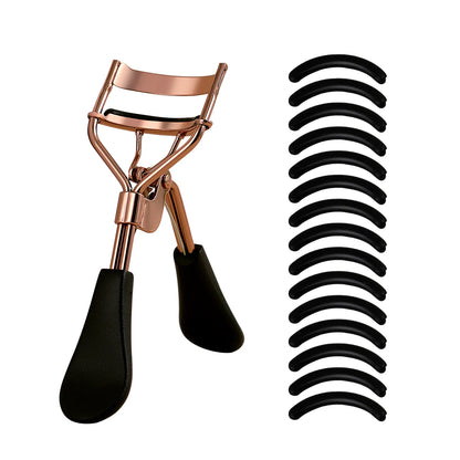 Portable Eyelash Curler - Stainless Steel Lash Curling Tool with 15 Silicone Pads