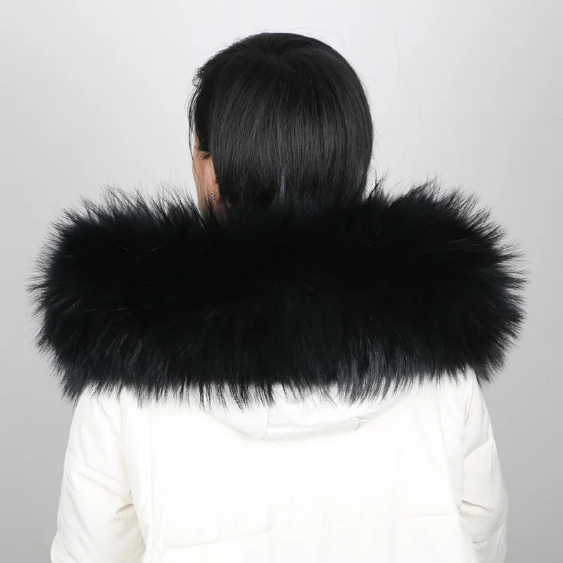 Natural Raccoon & Fox Fur Scarf – Luxury Women’s Winter Fur Collar and Hood Trim for Coats & Jackets