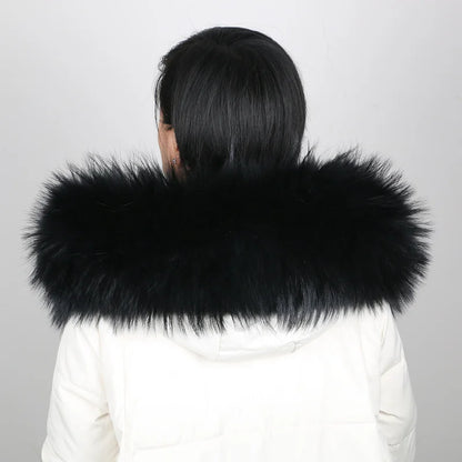 Natural Raccoon & Fox Fur Scarf – Luxury Women’s Winter Fur Collar and Hood Trim for Coats & Jackets