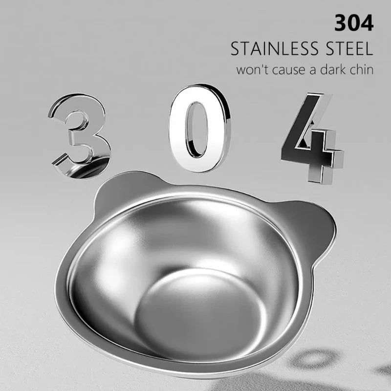 304 Stainless Steel Raised Cat Bowl - 15° Elevated Tilted Design for Cats and Puppies