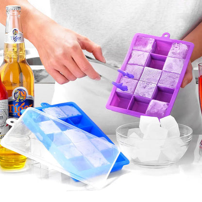 Silicone Ice Cube Mold – 15/24 Grid Square Trays with Lids for Ice Cream, Cold Drinks, Whiskey & Cocktails