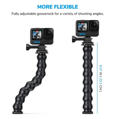 Jaws Flex Adjustable Gooseneck Clamp Mount for GoPro Hero 4–12, Insta360 & DJI Osmo Action Cameras
