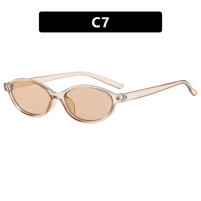 Retro Oval Frame Sunglasses - Trendy Small Cat Eye Punk Style UV Protection Shades