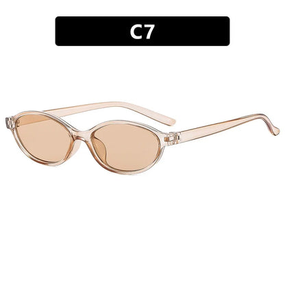 Retro Oval Frame Sunglasses - Trendy Small Cat Eye Punk Style UV Protection Shades