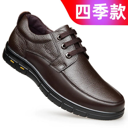 Men's Genuine Leather Casual Shoes - Soft Sole Lace-Up Loafers, Luxury Brand for Middle-Aged & Older Adults, Lightweight Dad Shoes