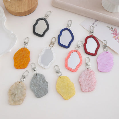 Mini Resin Makeup Mirror Keychain - Irregular Portable Touch-Up Mirror Bag Charm for Purses & Backpacks