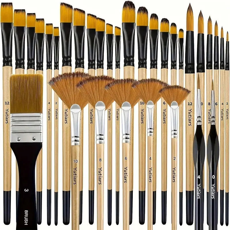 28/32PCS Acrylic Paint Brush Set – Premium Nylon Bristles with Round, Flat, Filbert, Fan & Detail Brushes for Art Painting