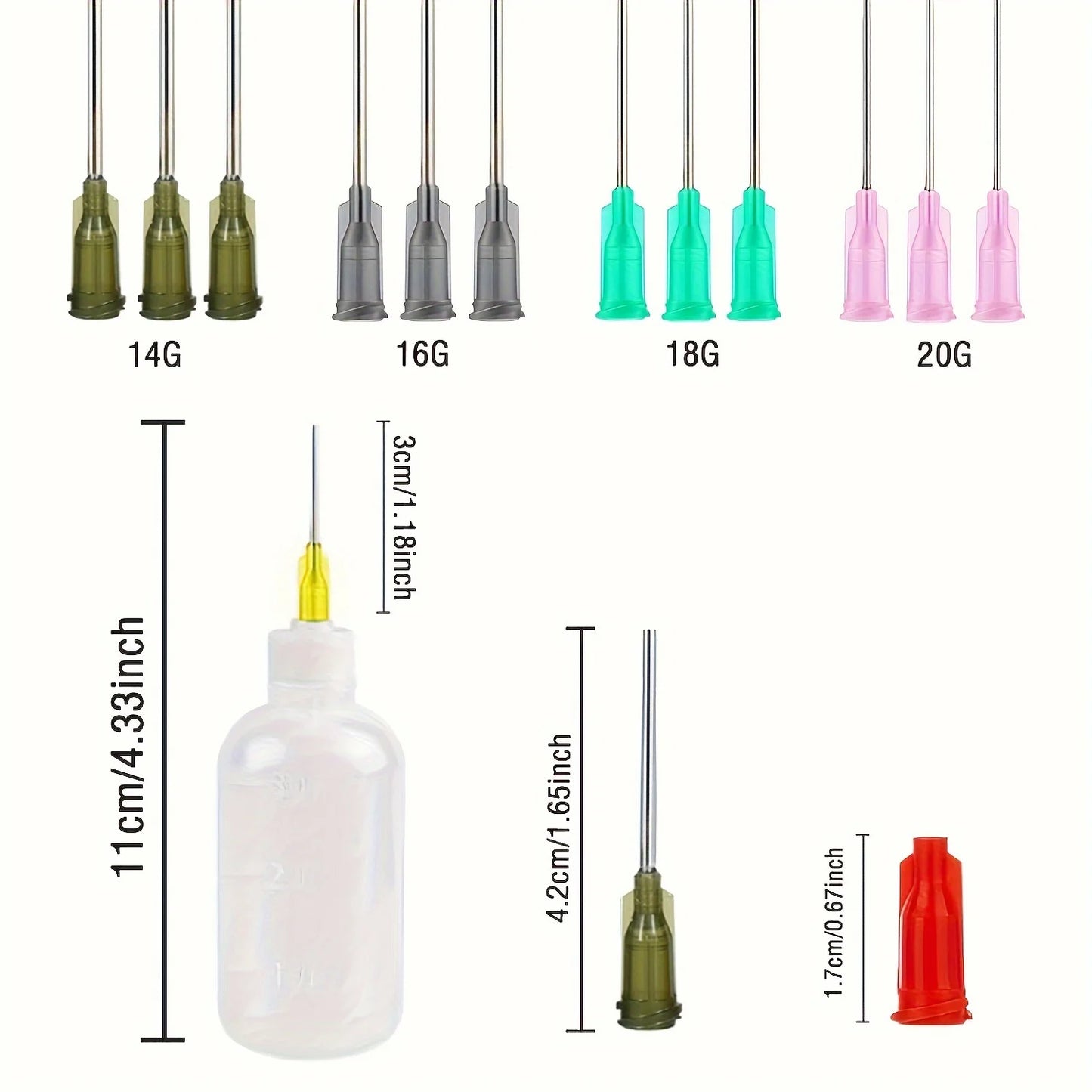 34pcs Glue Applicator Bottles Set – 30ml Plastic Squeezable Dropper with Blunt Needle Tips (14ga, 16ga, 18ga, 20ga)