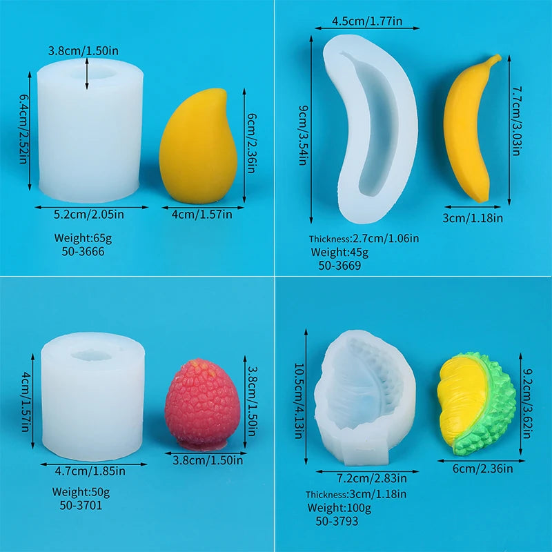 3D Fruit Silicone Mold – Mango, Banana, Durian & Lychee Shapes for Candle, Soap, Chocolate, Cake, Fondant & Aromatherapy Crafts