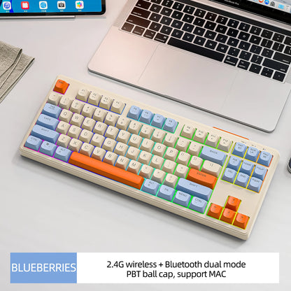 M87 Wireless 87-Key Dual Mode Bluetooth RGB Gaming Keyboard with PBT Keycaps and Rainbow Light