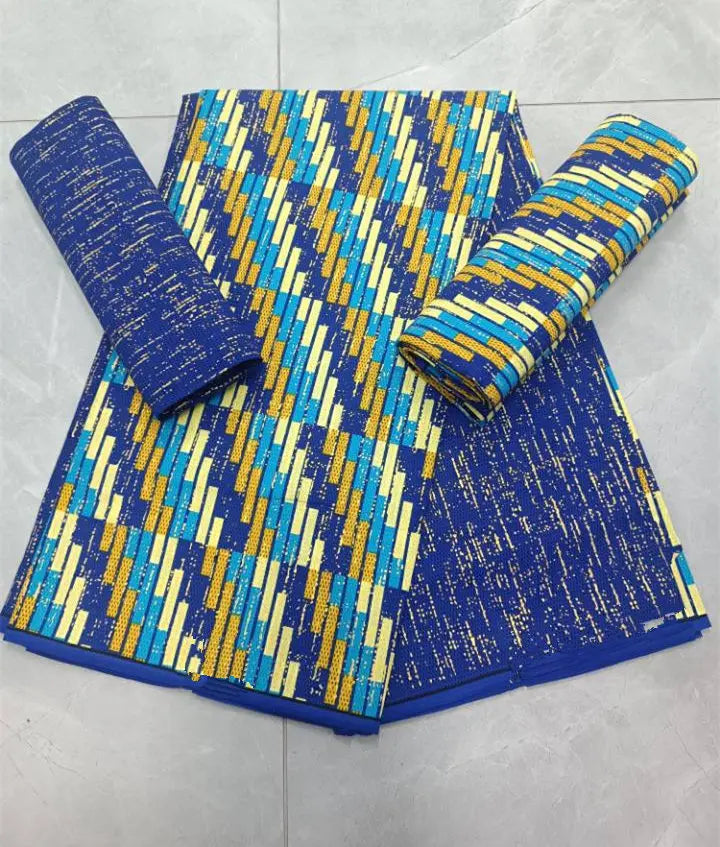 Real Ankara Wax Lace Fabric - 100% Cotton Nigerian Gold Print, 6 Yards Ghana Style Party Dress Material
