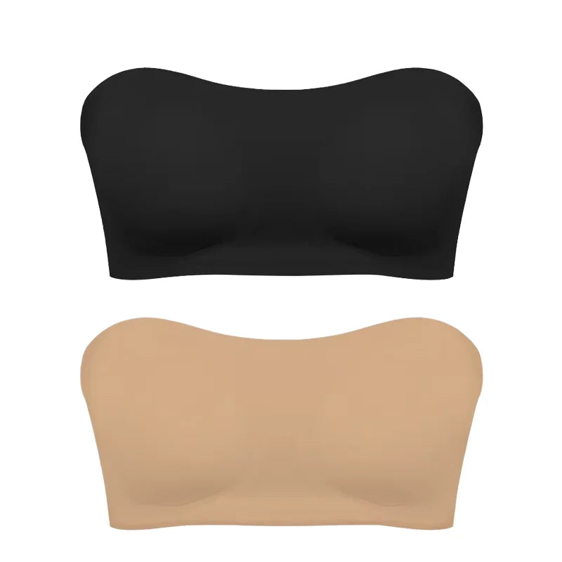 Women’s Strapless Push Up Bra – Seamless Ice Silk Removable Padded Invisible Anti-Slip Beauty Back Off Shoulder Bralette