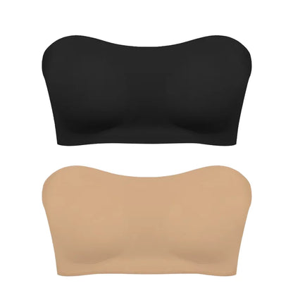 Women’s Strapless Push Up Bra – Seamless Ice Silk Removable Padded Invisible Anti-Slip Beauty Back Off Shoulder Bralette