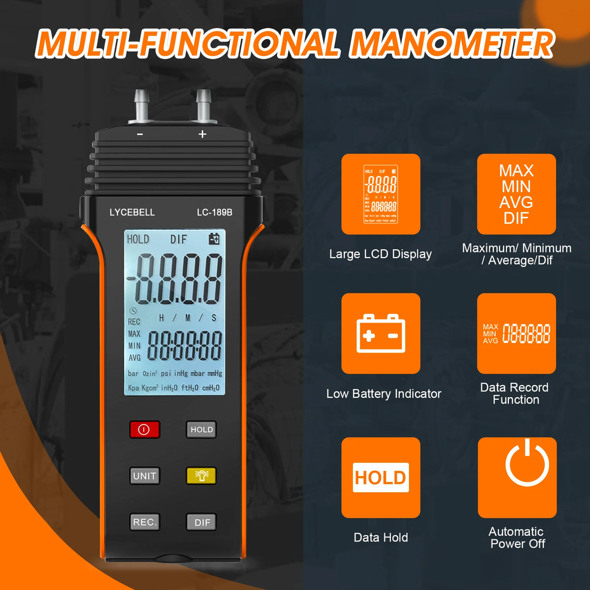 BTMETER Hot Wire Anemometer & Manometer Kit - HVAC Airflow and Gas Pressure Tester with 360° Swivel Probe, LCD Backlight & 12 Units