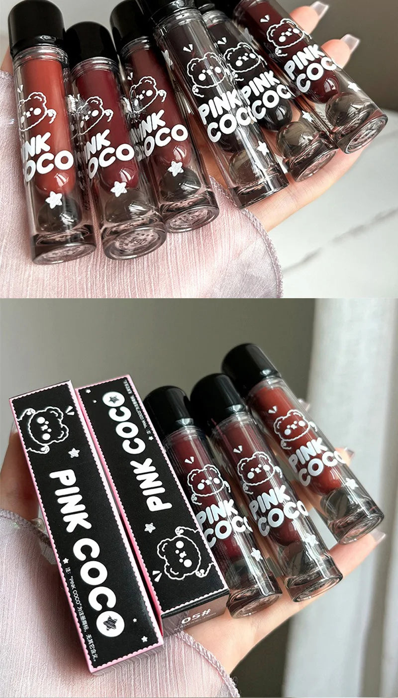 PINKCOCO Bear Doodle Mirror Lip Glaze – Long-Lasting Shiny Nude Lip Gloss, Skin-Brightening Student-Friendly Lipstick