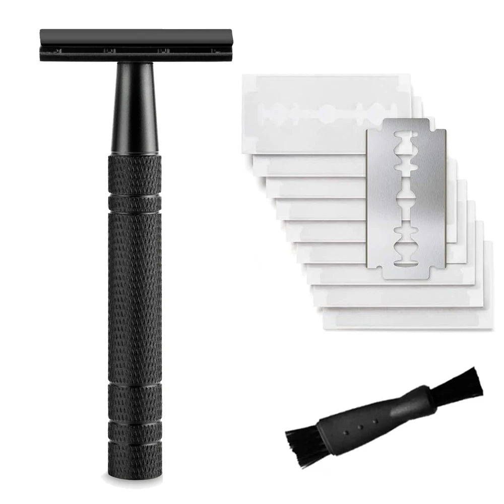 Double Edge Safety Razor for Men – Reusable Single Blade Razor with 10 Safety Razor Blades, Travel Essential Shaver