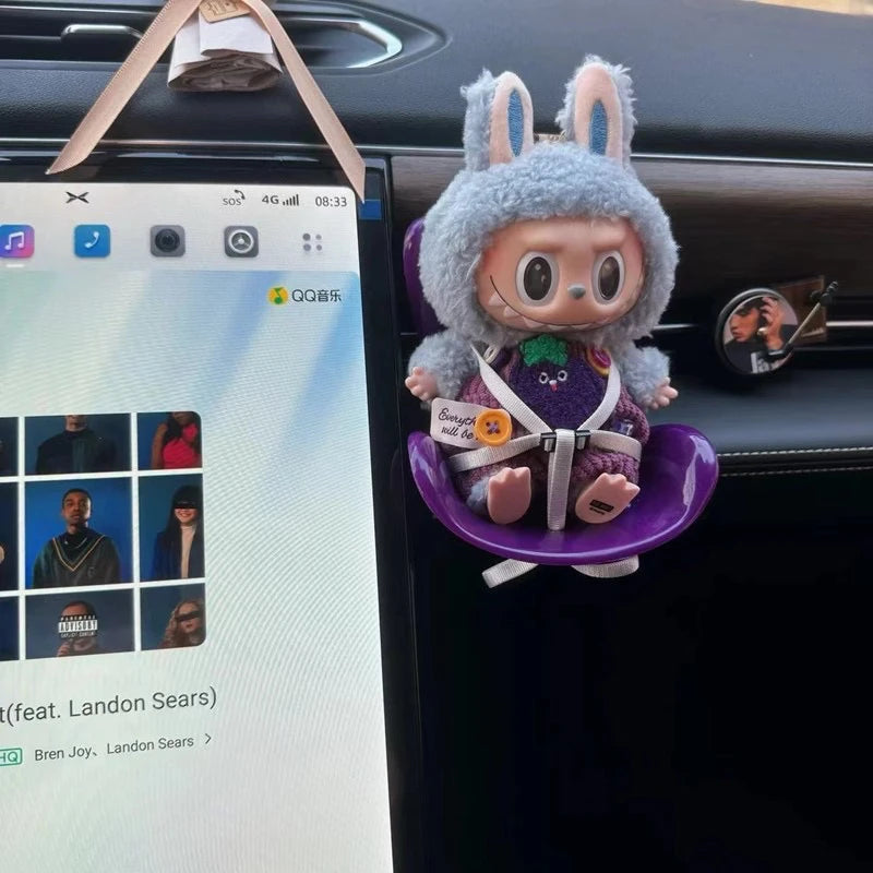 New 15-17cm Labubu Doll Safety Seat – Cute Doll Air Outlet Aromatherapy Decoration for Car Interior