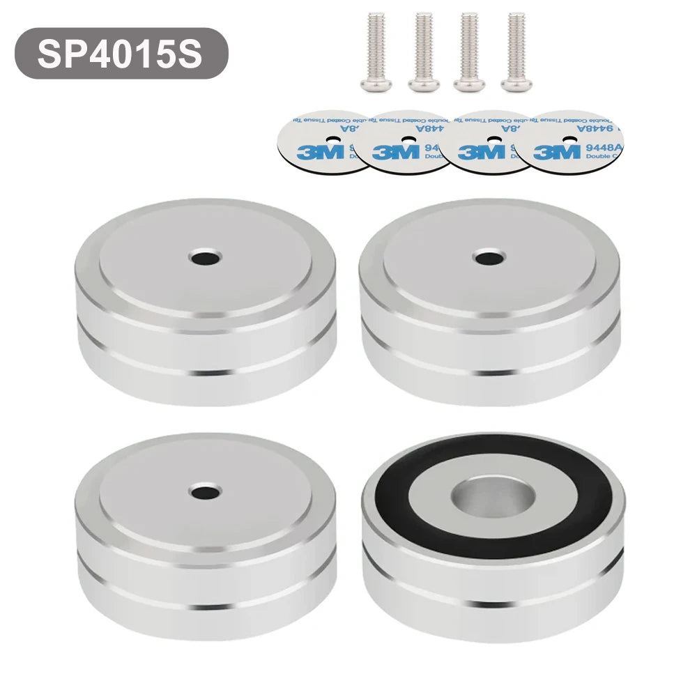 4PCS Aluminum Speaker Isolation Feet – 40x15mm Audio Equipment Feet with Non-Slip Rubber Rings