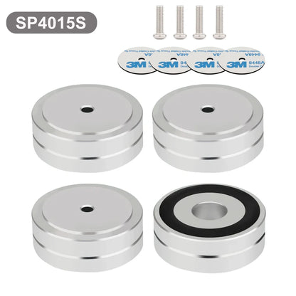 4PCS Aluminum Speaker Isolation Feet – 40x15mm Audio Equipment Feet with Non-Slip Rubber Rings