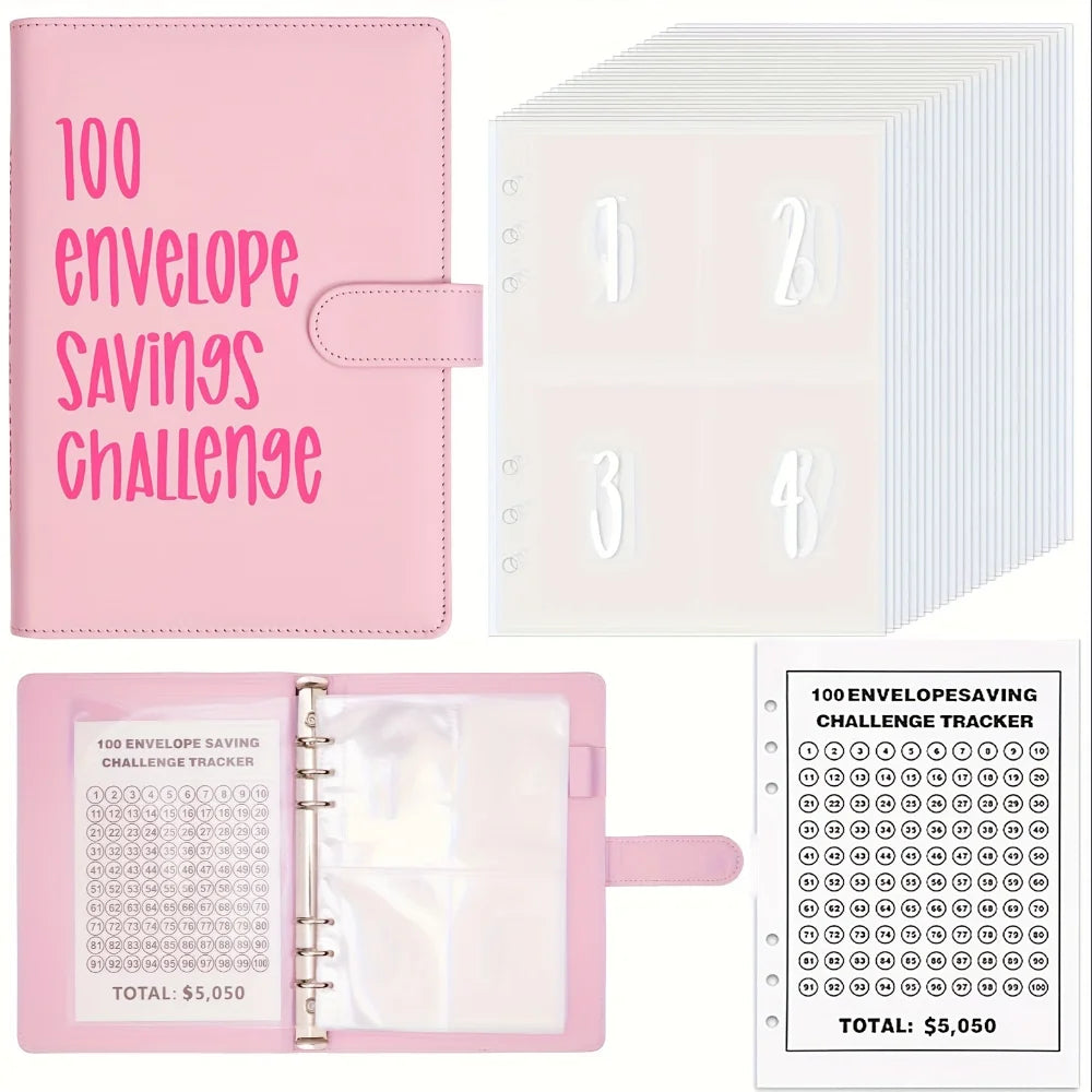 100 Envelopes Money Saving Challenge Binder – Password Lock Budget Organizer for Cash, Cost & Expense Management Notebook