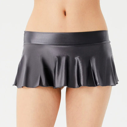 Women’s Sexy Wet Look Mini Skirt — Erotic Super Short Night Dress Party Lingerie in Wine Red, Pink & Black