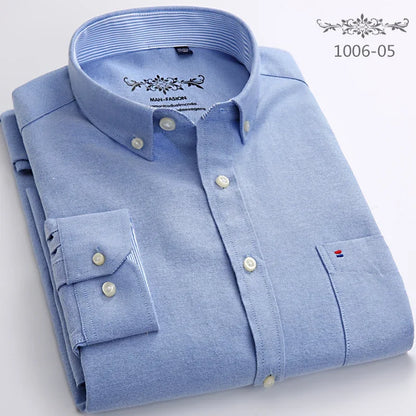 Men’s Slim Fit Long Sleeve Shirt - Formal Plaid Cotton Office Shirt with Single Pocket