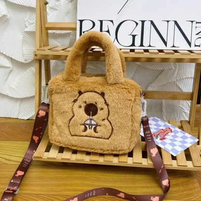 Cartoon Plush Crossbody Bag - Cute Kapybara Plush Doll Handbag, Anime Peripheral, Children's Coin Bag