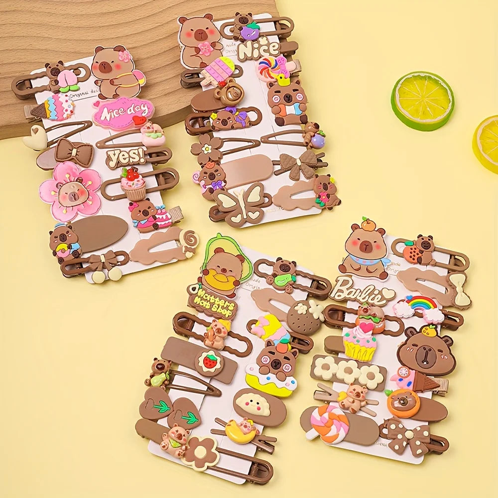 14-Piece Cute Capybara Hair Clip Set - Multicolor Butterfly and Flower Fashion Hair Accessories for Girls