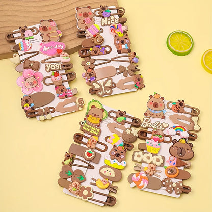 14-Piece Cute Capybara Hair Clip Set - Multicolor Butterfly and Flower Fashion Hair Accessories for Girls