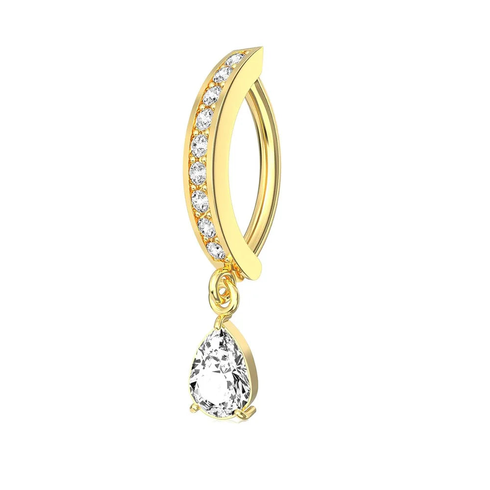 Stainless Steel Crystal Belly Button Ring - Fashion Drip Clicker Navel Piercing Jewelry for Women