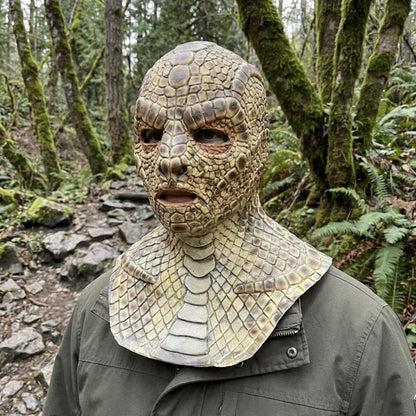 Realistic Lizard Man Snake Monster Mask - Soft Reptile Texture Full Face Latex Costume Headgear for Adults