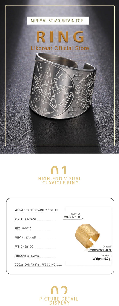 Witchcraft Pentagram Tetragrammaton Ring - Stainless Steel Pentacle Protection Amulet Ring for Men