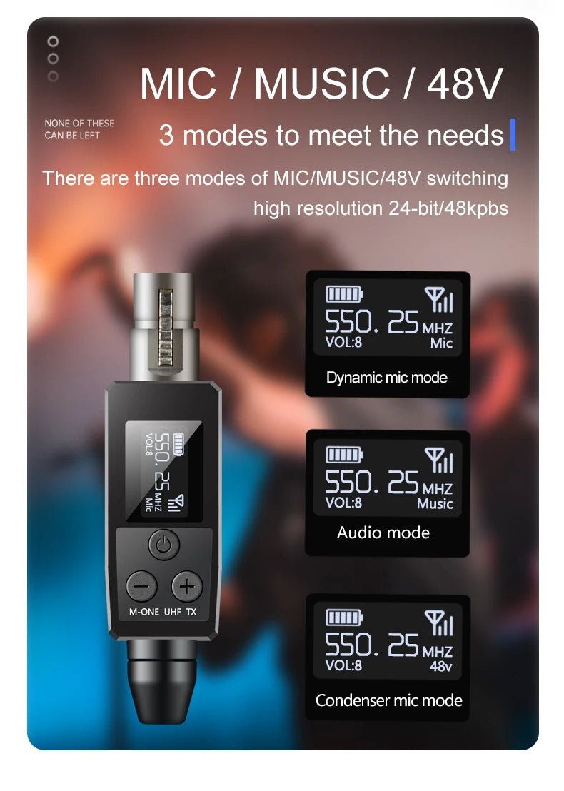 VK-38 UHF Wireless Microphone Converter – XLR Transmitter & Receiver for Dynamic Mic & Guitar