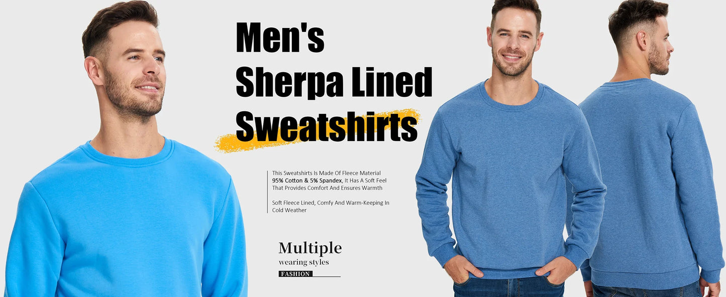 TACVASEN Men’s Winter Fleece Sweatshirt – Thicken Sherpa-Lined Crewneck Pullover, Warm Heavy Winter Top, No Hood