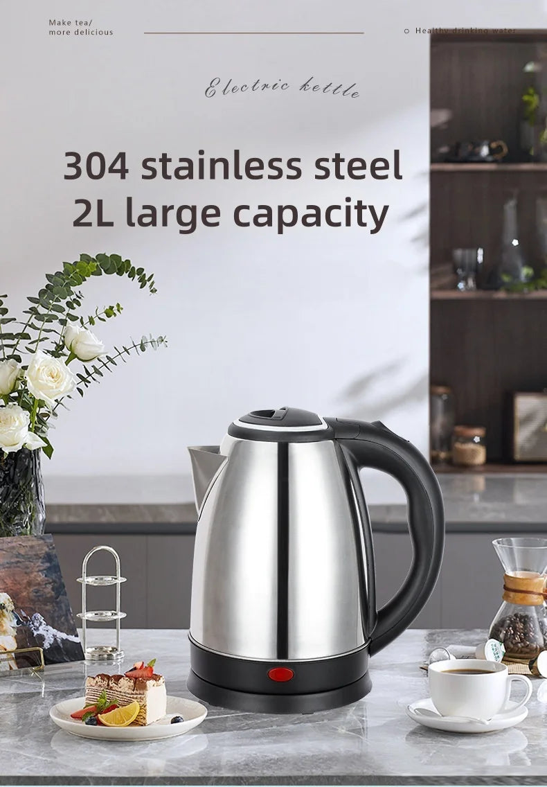 2L Travel Electric Kettle | Stainless Steel Portable Water Boiler for Tea & Coffee