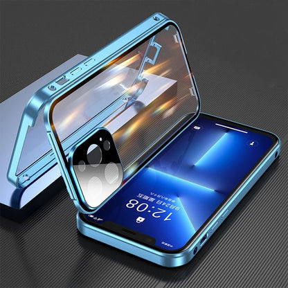 360° Full Protection Magnetic Metal Phone Case - Double Sided Glass Snap Lock Bumper Cover for iPhone 16 Pro Max 15 14 13 12 11 Pro Max