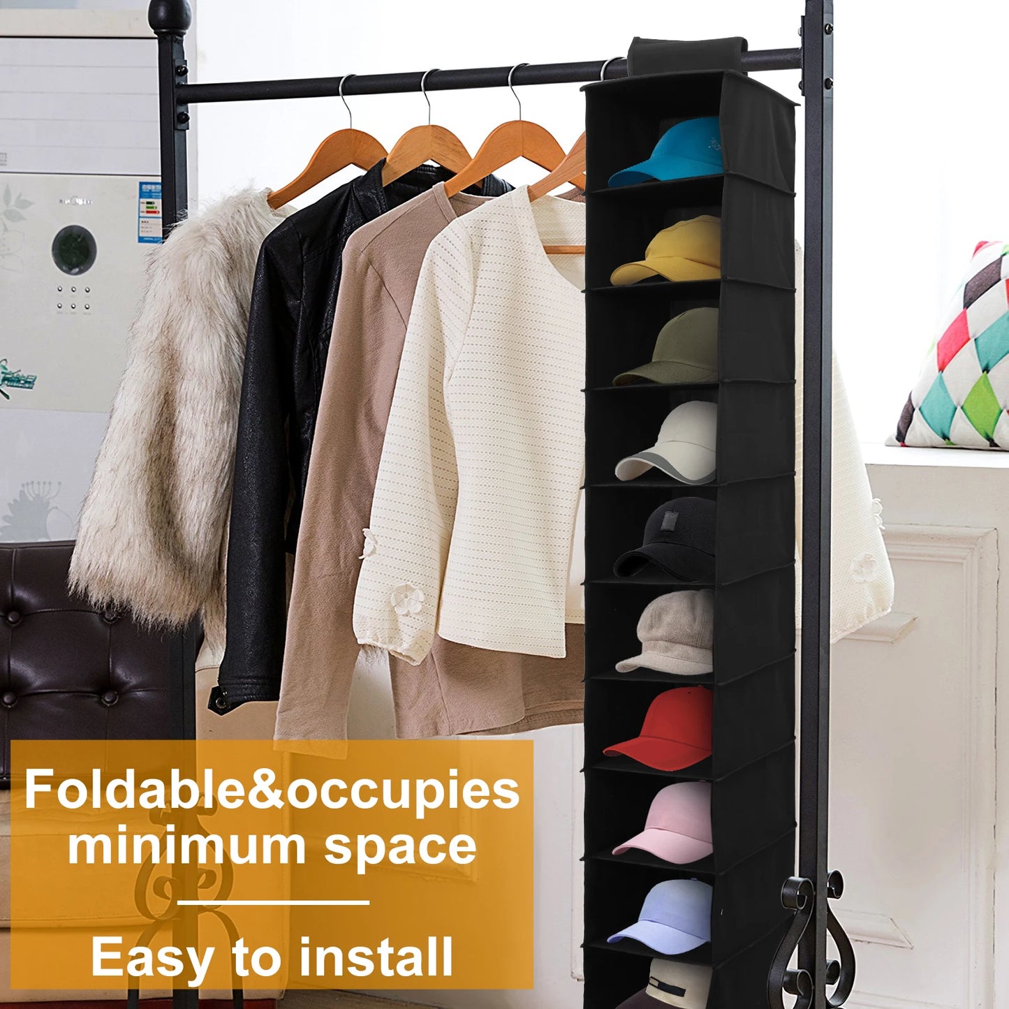 10-Shelf Hanging Shoe Organizer – Foldable Non-Woven Fabric Space-Saving Shoe Rack Multipurpose Storage