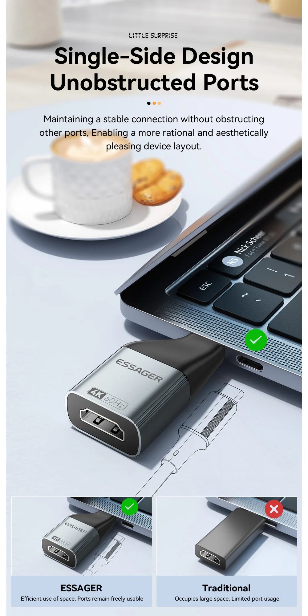 Essager USB-C to HDMI/DP/VGA Adapter – 4K@120Hz 8K@60Hz Video Converter for MacBook & TV Box