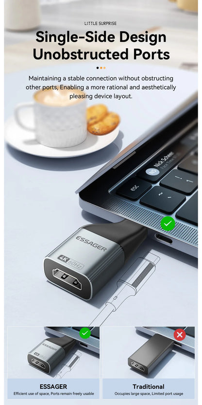 Essager USB-C to HDMI/DP/VGA Adapter – 4K@120Hz 8K@60Hz Video Converter for MacBook & TV Box