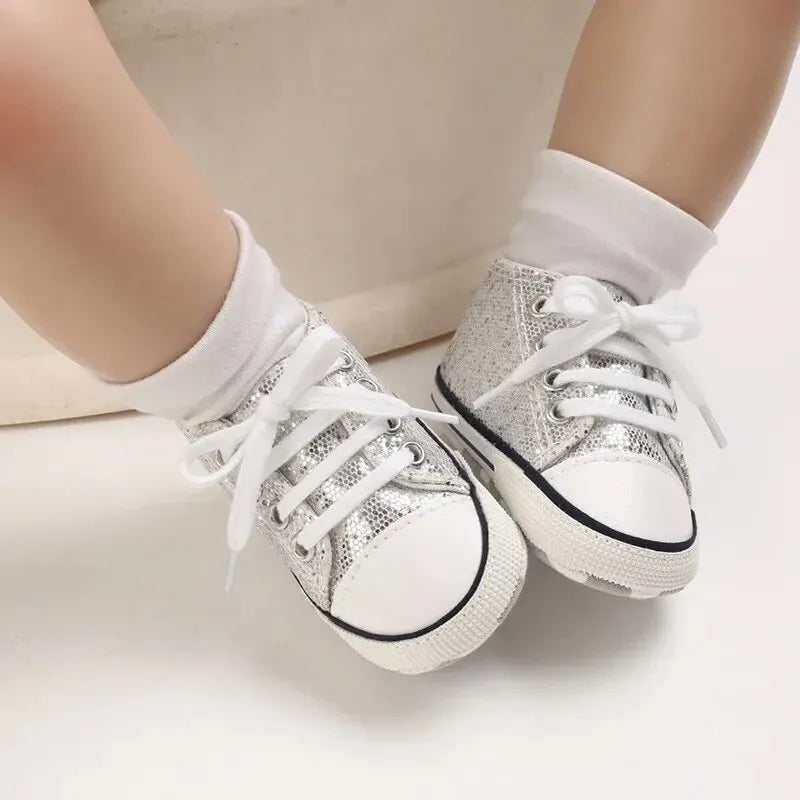 Meckior Baby Flash Canvas Sneakers – Infant First Walkers Soft Sole Anti-Slip Shoes for Boys & Girls