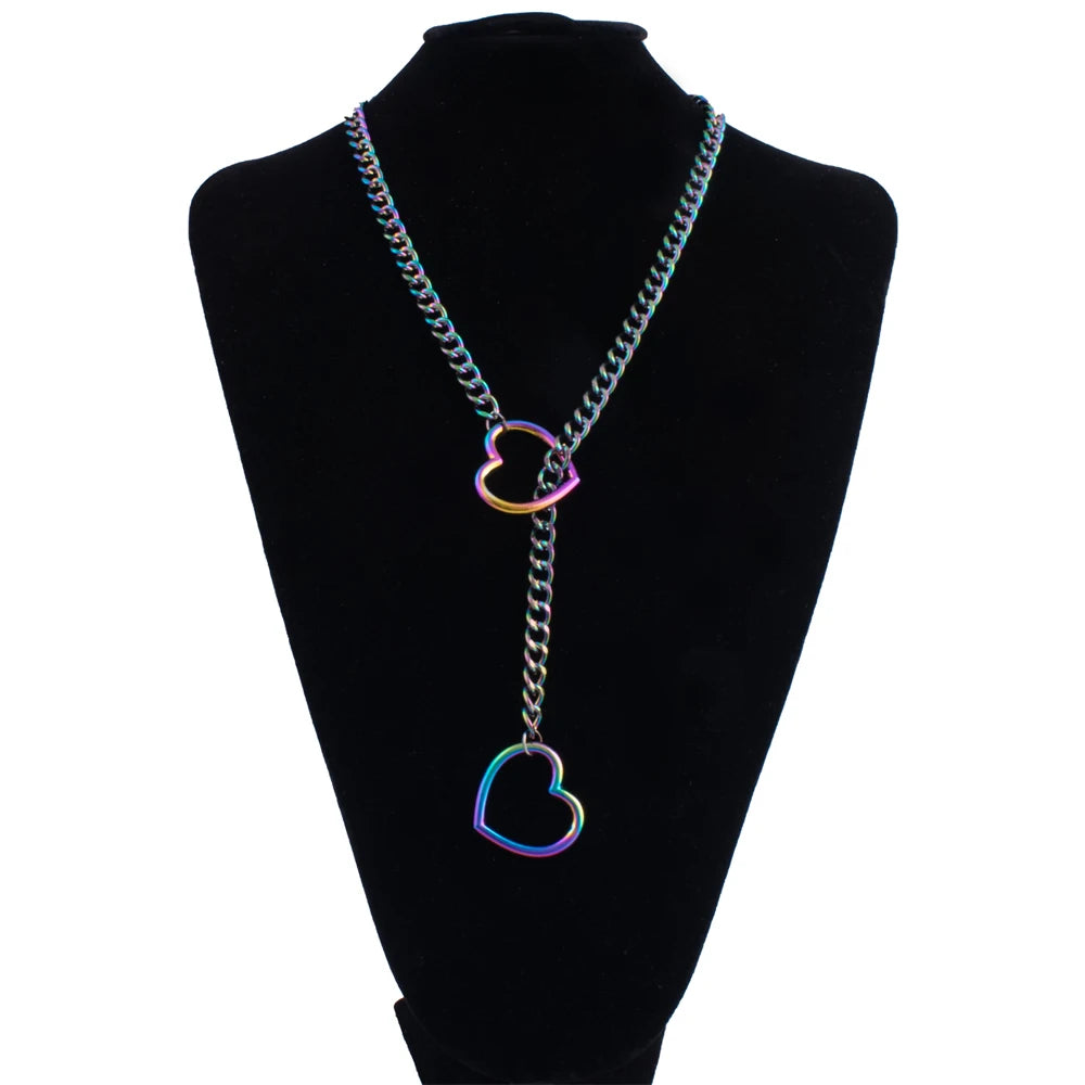 Heart Slip Chain Necklace for Women — Fashion Punk Rock Goth Choker Jewelry Accessory