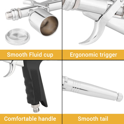 Gravity-Feed Dual-Action Airbrush — Pistol Grip Trigger Fan Spray Gun with 0.3mm/0.5mm Nozzles & 15CC Fluid Cups for Car Models & DIY