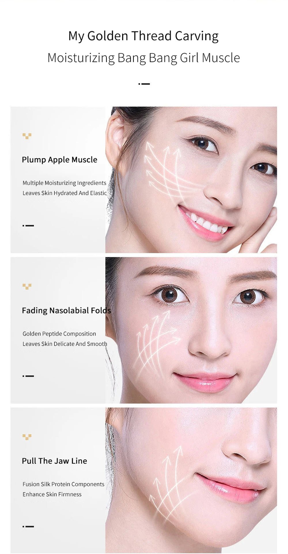 Soluble Face Lifting Threads Serum – Collagen, Protein & Peptide Gold Silk Wire Facial Essence for Anti-Aging & Skin Firming