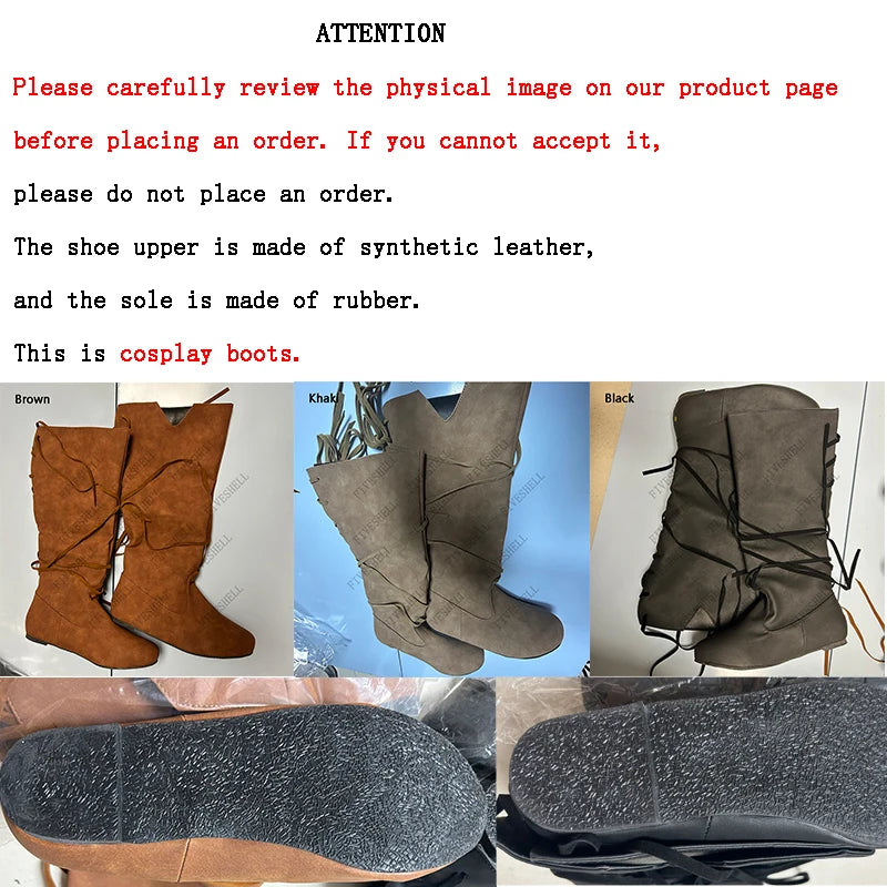 Men’s Medieval Viking Boots – PU Leather Knight LARP Shoes Retro Nordic Warrior Cosplay Carnival Costume Footwear
